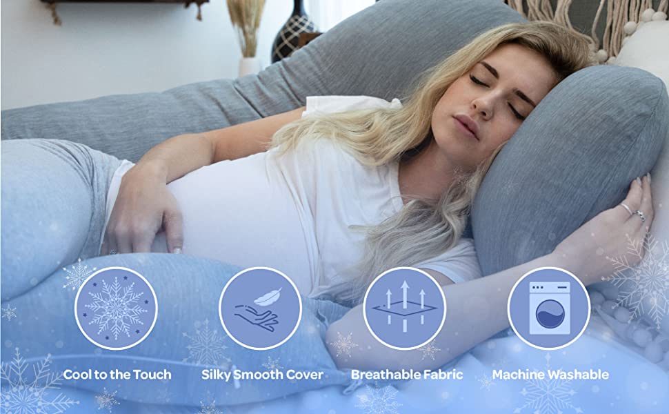 PharMeDoc Pregnancy Pillow, UShape Cooling Cover Dark Grey with Detachable Side Support for