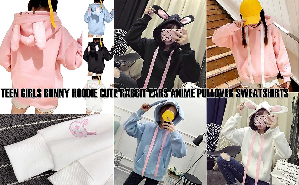 Womens Bunny Hoodie with Ears Cute Soft Rabbit Easter