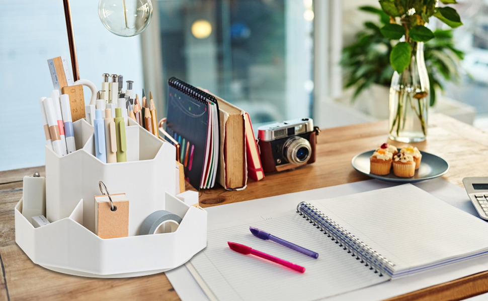 Flytreal Desk Organizer Rotating Pen Pencil Holder, Plastic