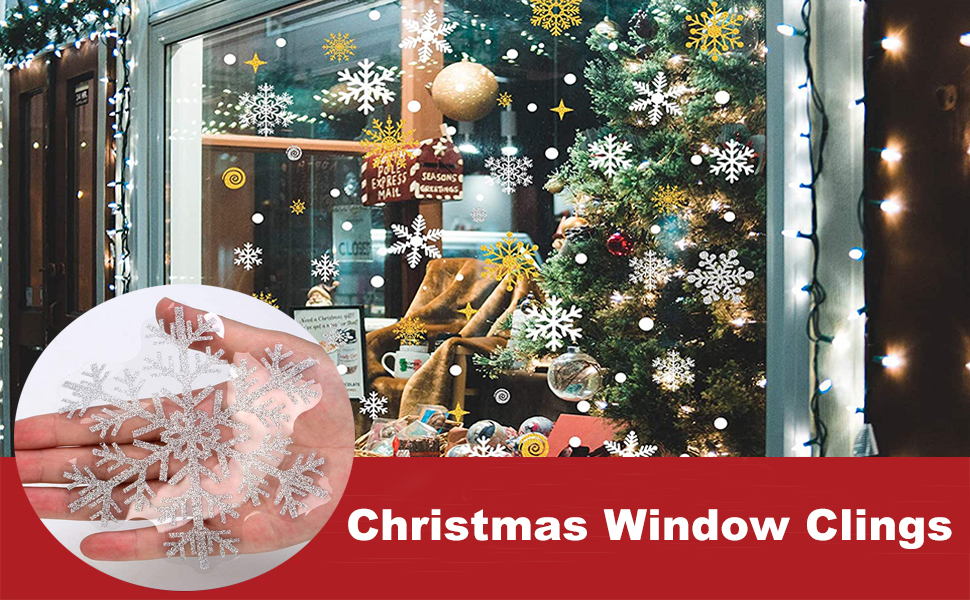 Christmas Window Clings, 8 Sheets Snowflakes Christmas Window