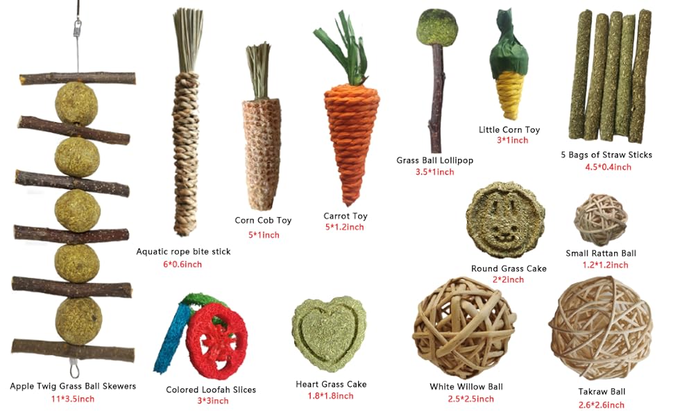 Rabbit Chew Toys 17PCS, Bunny Toys for Rabbits, Hamster Guinea Pig
