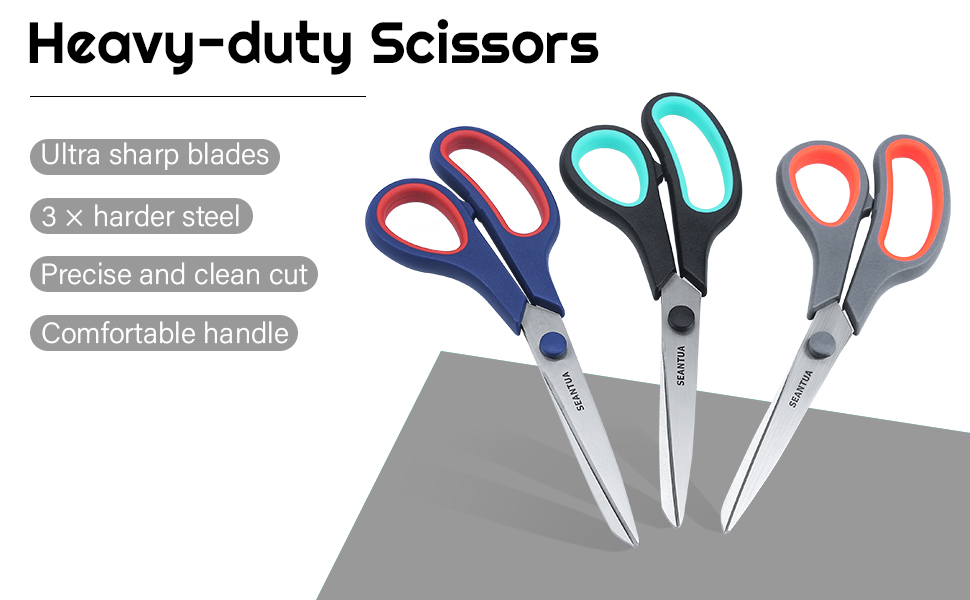 Scissors 3 Pack, 8'' Multipurpose Scissors with Ultra Sharp 2.5mm Thick