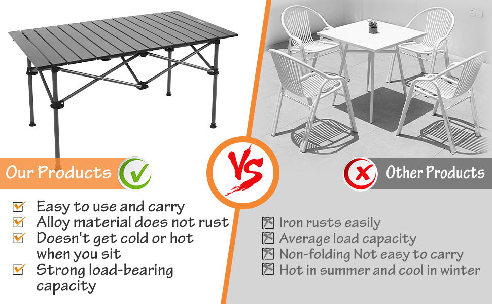 Rainberg Folding Aluminium Camping Table, Roll Up Top, Compact Garden
