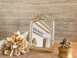 【交渉中】額装vintageミラー/GOLD st622p 光沢仕上げアンティークミラー 真鍮製アンティーク