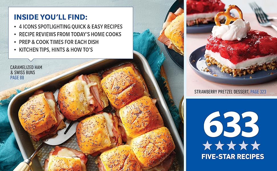 633 Five star recipes , icons spotlighting easy , recipe reviews, prep time, tips