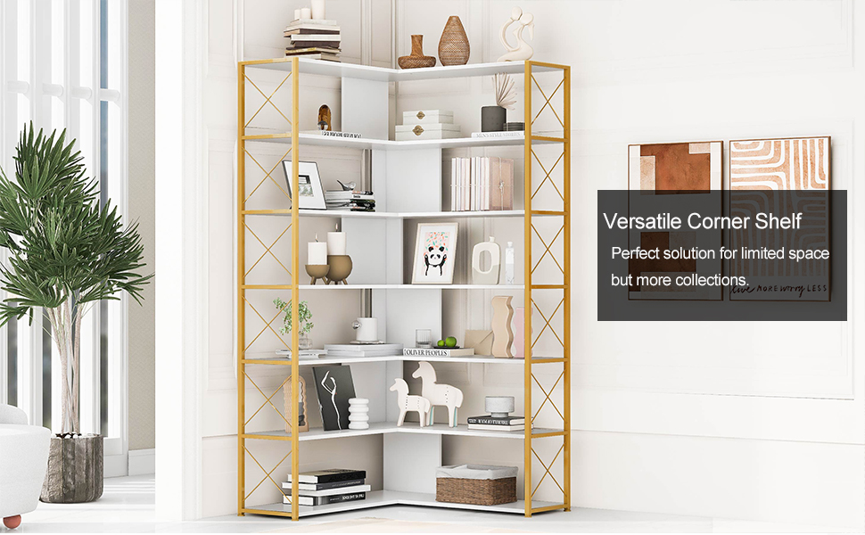 KIVENJAJA 7Tier Corner Bookshelf, LShaped Modern Display