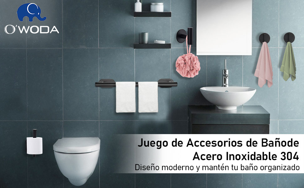 Owoda 5 Piezas Juego de Accesorios de Baño, Toallero Baño 40 ...