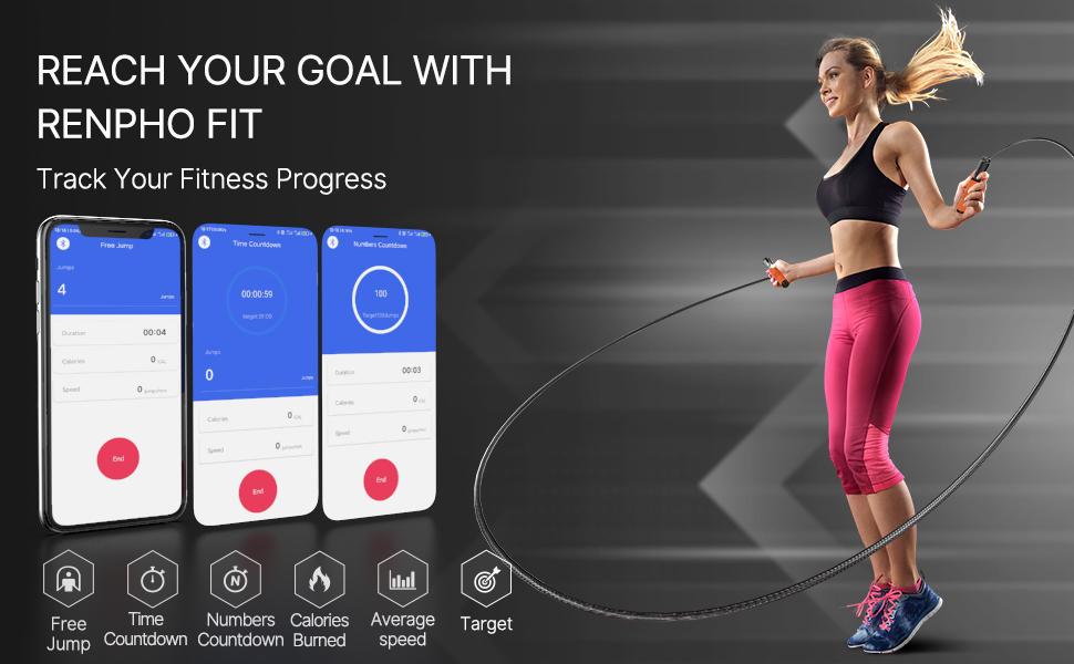 RENPHO Jump Rope, Smart Jumping Rope Counter with APP, Fitness Skipping Ropes for Men Workout