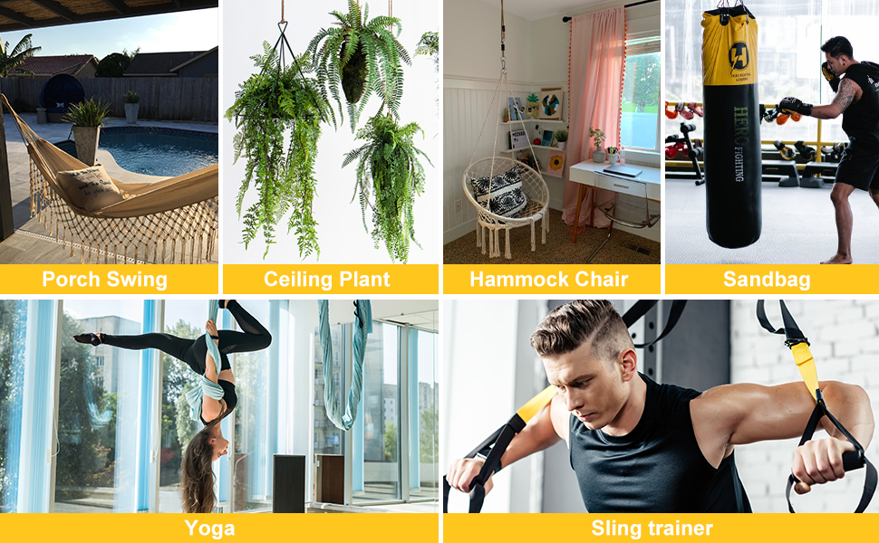 Heavy Duty Black Hammock Hooks Screws Bolts Included, Over 1700 lb Rust-Resistant Swing Hook Hardware, M10 Hanging Kit for Porch Yoga Seat Trapeze (Indoor/Outdoor) 23 heavy duty hammock outdoor,indoor swing mount,indoor hammock hanging kit,hammock chair hanging kit