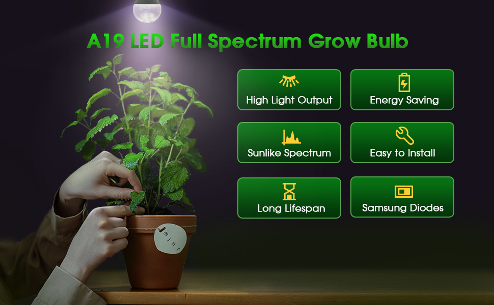 WEEGrow Grow Light Bulbs, LED Grow Light Bulb A19, Full