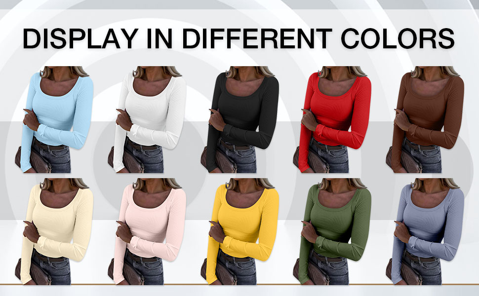 Yellow Long Sleeve Shirt Women Fall Fashion 2024 Fitted Tops Dressy Ribbed Scoop Neck Shirts
