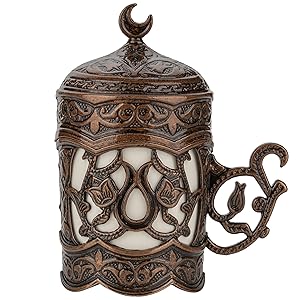 Antiqued Brown Coffee Set, Durable Zamac, Porcelain Cups, Ottoman Design, Traditional Coffee Set