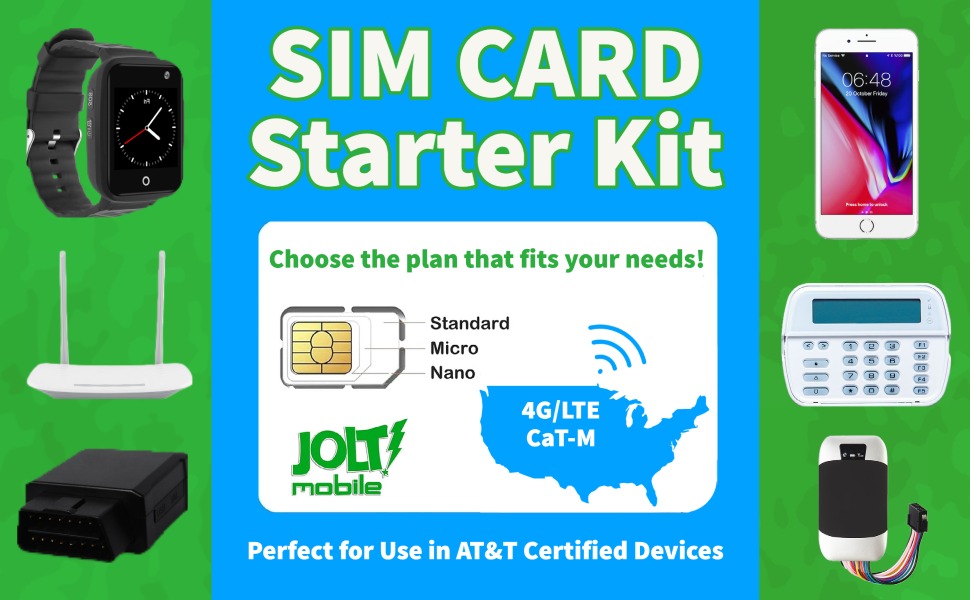 SIM Card Starter Kit for use with smartphones, smart watches, gps trackers, routers