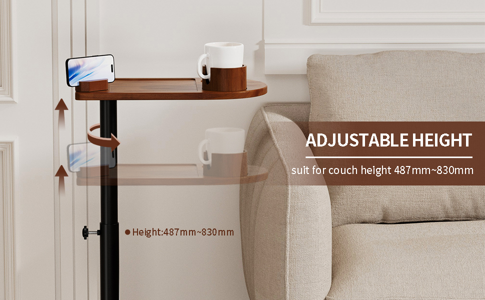 Oudbo Molartte Sofa Tray Table, C Shaped End Table, 360