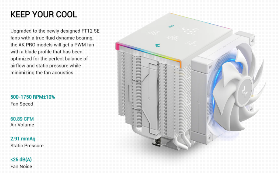 ICOLER AK620 Digital PRO CPU Cooler PC Computer,Dual 1750RPM 120mm PWM Case Fan,