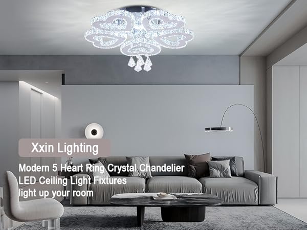 R✴︎H❤️ xychfantligh Modern Chandelier 5 Heart Ring Crystal