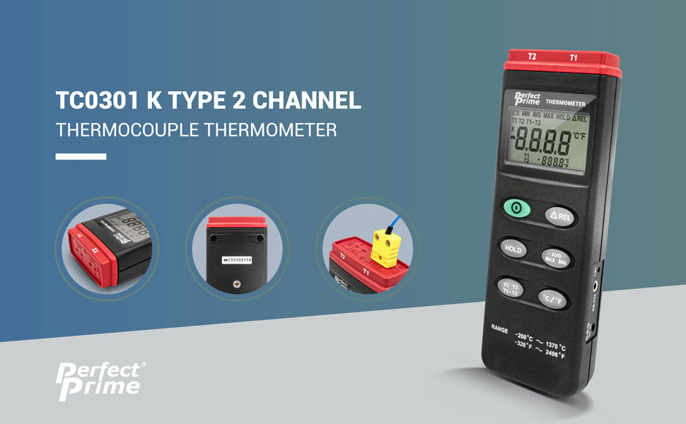 Perfect Prime Thermometer TC0301付属品完備 2 Channels K type Thermocouple Thermometer | TC0301