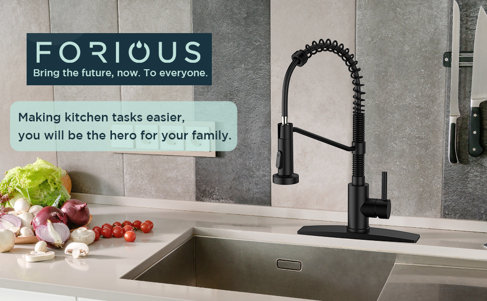 Review of FORIOUS Black Kitchen Faucet with Pull Down Sprayer, Single Handle Single Lever