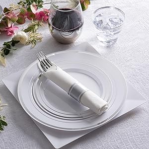 Pre Rolled Napkin and Cutlery Set 25 Pack Disposable Silverware for Catering Events, Parties