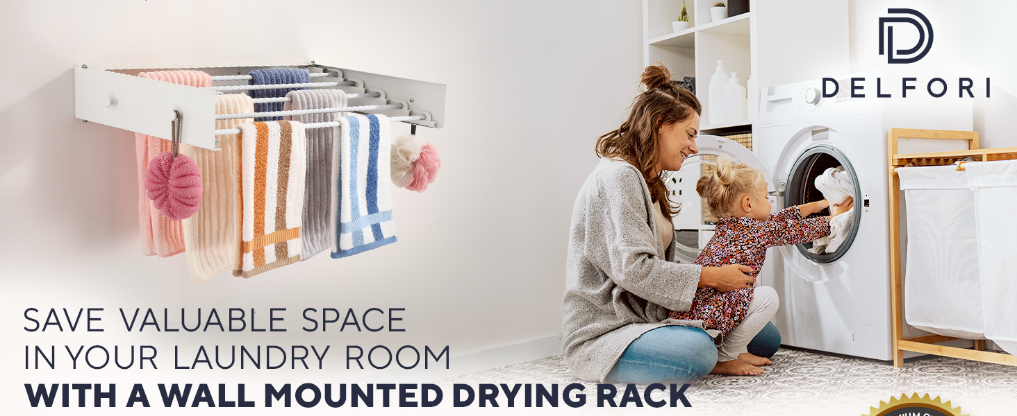 save space in your laundry room with a wall mounted drying rack