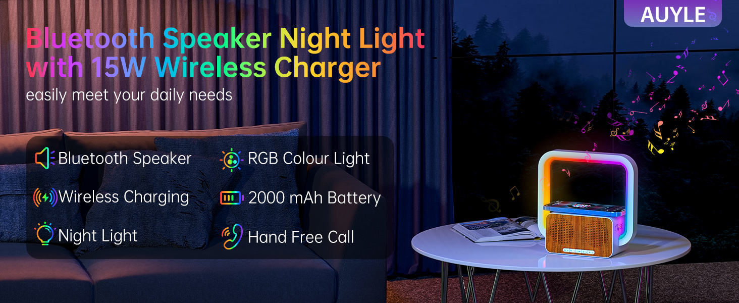 con luz de color RGB y capacidad de carga inalámbrica, con batería de 2000 mAh y función de luz nocturna