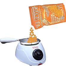 Sequence showing orange snack packaging being emptied into a white bowl-shaped container.