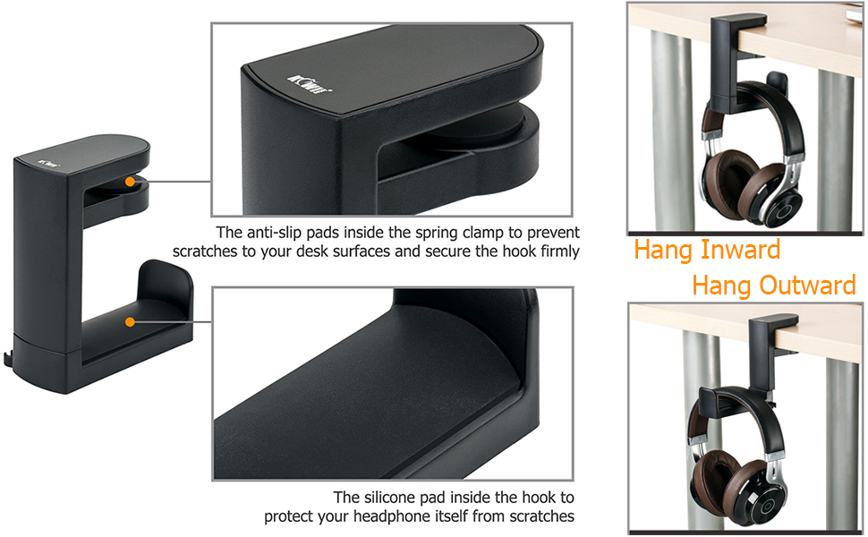 KIWIFOTOS Under Desk Headphone Stand Holder, PC Gaming Headset Hook