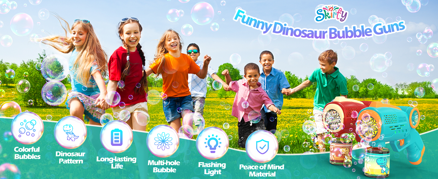 Skirfy Bubble Gun, Outdoor Party Games 2PCS Bubble Machine Gun with 10 Hole Light Sounds, Bubble