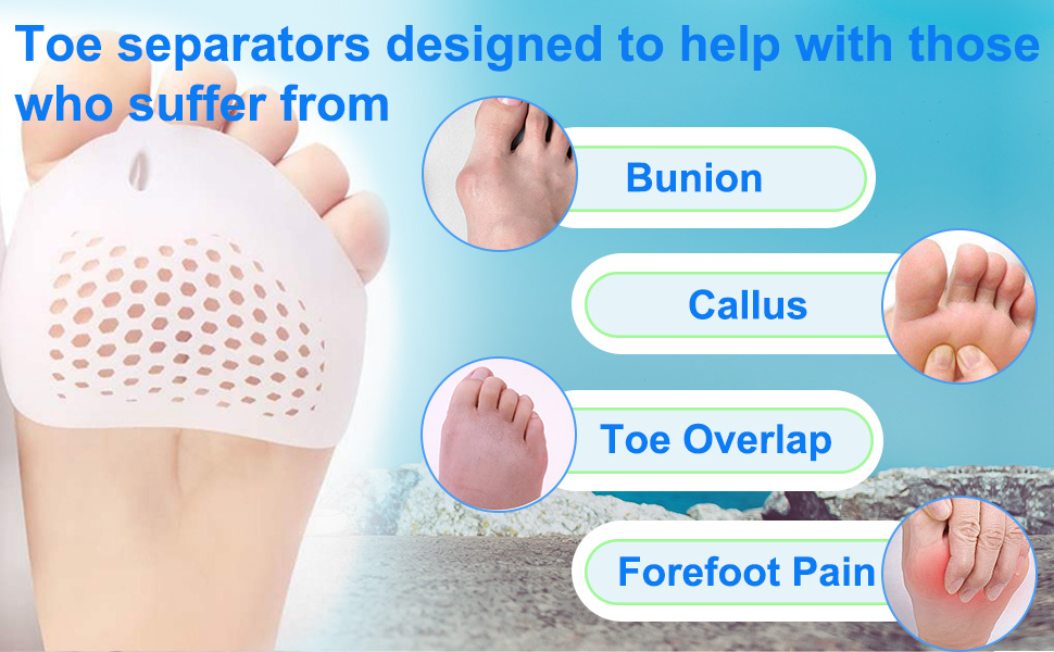 4 Pairs Metatarsal Gel Pads, Toe Separators to Correct Bunions and Foot ...