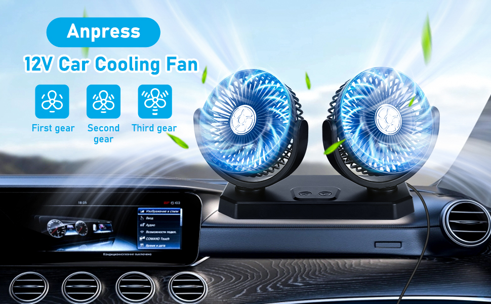 Anpress Strong Wind Car Fan 360 Rotating Mini Electric Fan