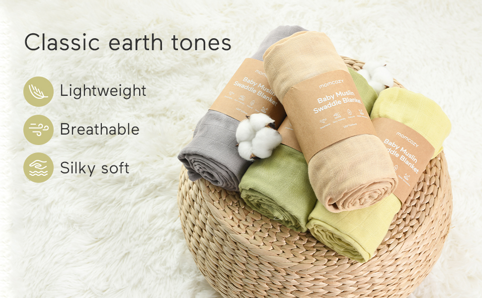 Momcozy Muslin Swaddle Blanket, 4Pack Large 47 x 47 Inches