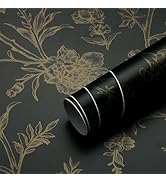 Safiyya Peel and Stick Wallpaper Gold and Black Contact Paper Floral Birds Wallpaper Peel and Sti...
