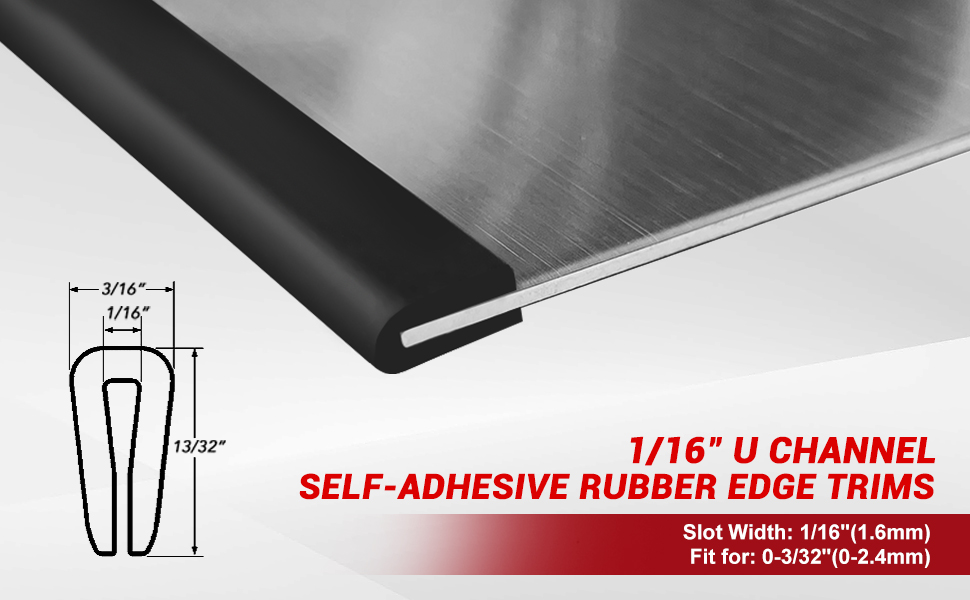 Rubber Edge Trim, 1/16" Self Adhesive Flexible U Channel Edge Protecter