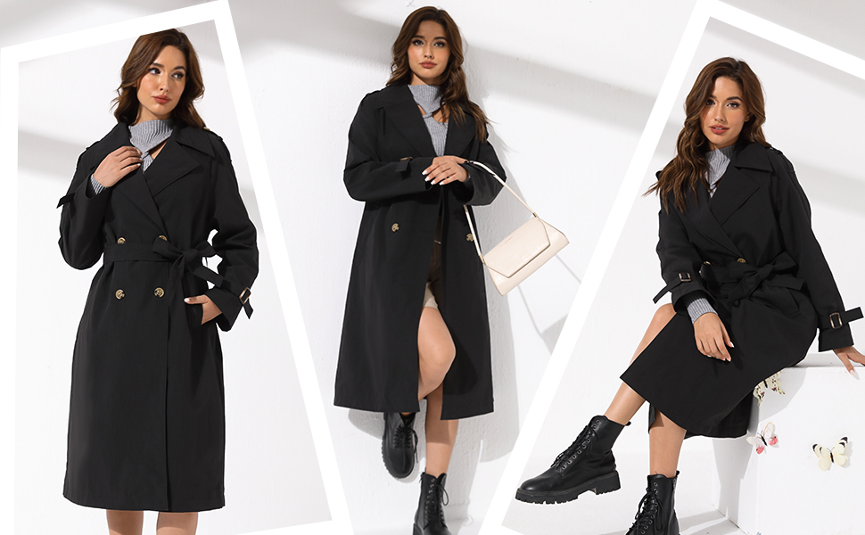 Amazon.com: UTOKOTO Women's Double Breasted Long Trench Coat