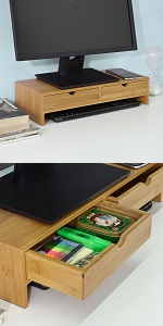 SoBuy Monitor Stand Riser 2 Drawers Computer Screen Riser Desk Organizer Black,BBF02-SCH 22 FRG198-N