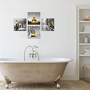 Yellow paris wall art  for bathroom