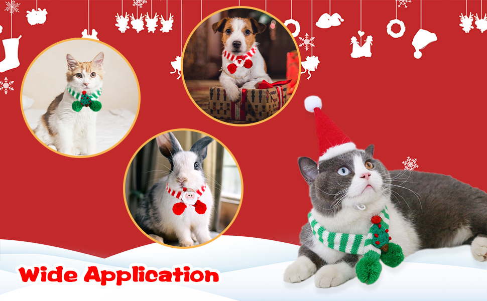 2 Pieces Christmas Pet Scarf Striped Knitted Pet Collar with Pompom