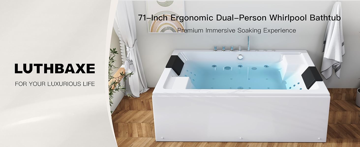 Double bathtub two-person freestanding couple's large soaking jetted luxury whirlpool