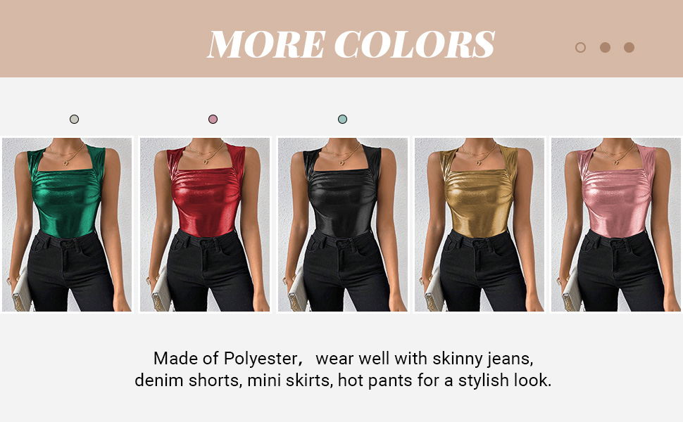 SweatyRocks Women's Metallic Sheer Mesh Ruched Square Neck