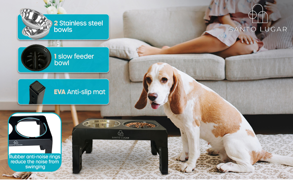 Three bowls stainless steel slow feeder bowl