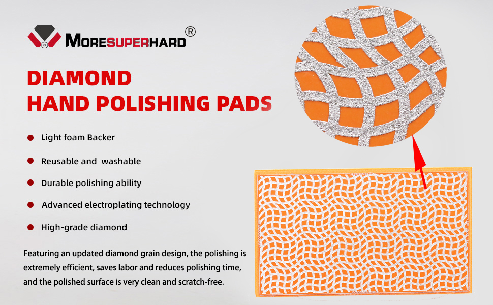 MORESUPERHARD 4Pcs Diamond Hand Polishing Pads Sanding Block，Foam