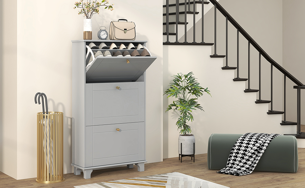 HOMCOM Narrow Shoe Cabinet with Adjustable Shelves for Entryway