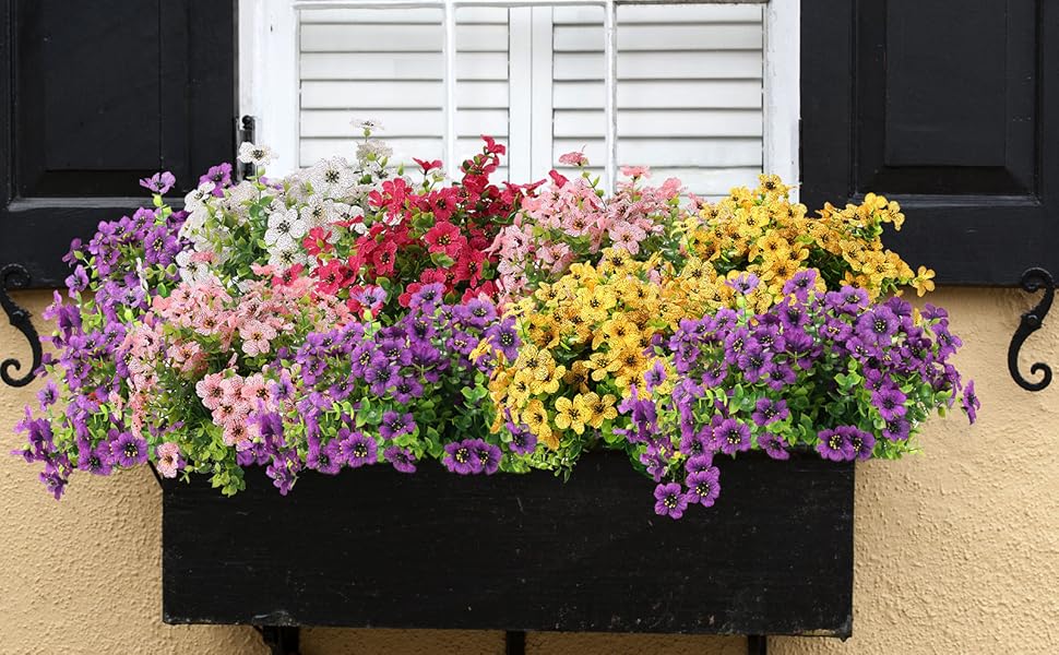 katflyee 12 Bundles Outdoor Artificial Flowers, Fake Plants