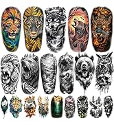 77 Sheets Temporary Tattoos, 17 Sheets Half Arm Wolf Lion Tiger Bear Leopard Eagle Fake Tattoos f...