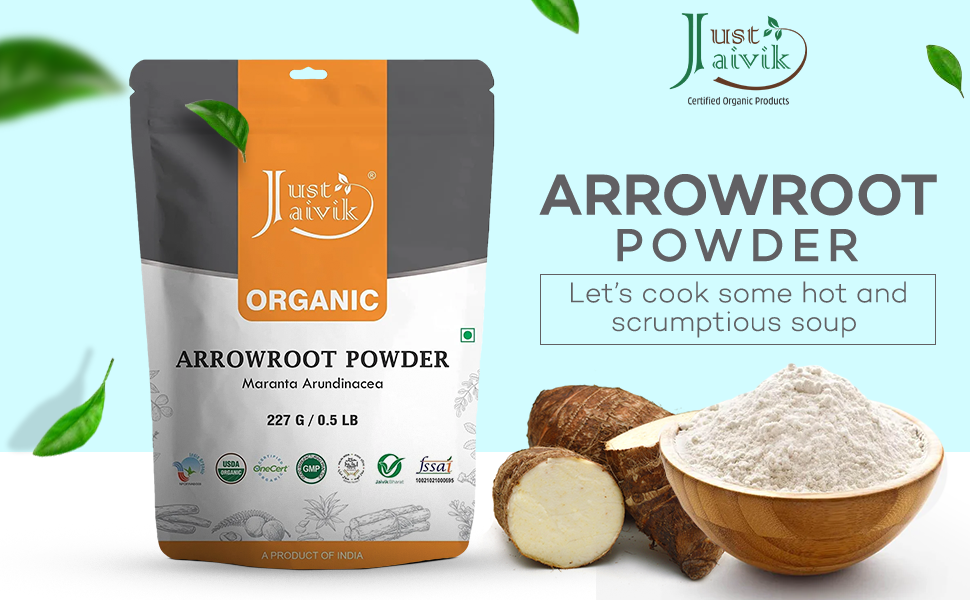 Just Jaivik Organic Arrowroot Powder Natural Thickener 0.5 LB / 8oz / 227g GlutenFree, Dairy