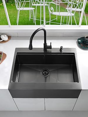 NOIRページ 28 inch Black Drop in Apron Sink Farmhouse Sink, Luckyhorse