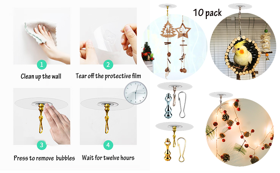 10PC Adhesive Ceiling Hooks for Hanging NailFree Sticky Hooks Drop