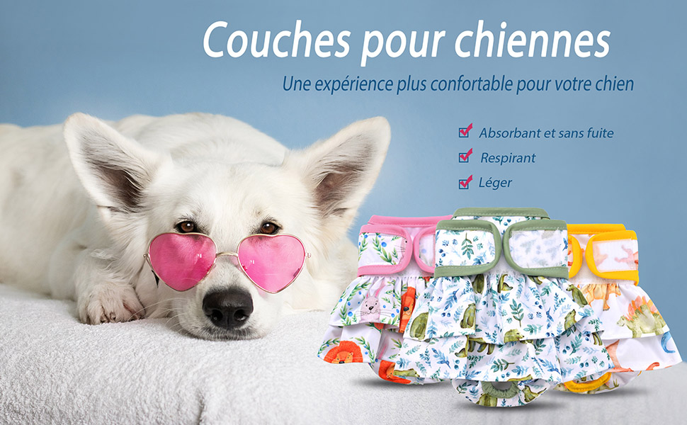 Anbeer Couches Chien Lavable (Lot de 3) Couches Réutilisables très absorbantes pour Chiennes et