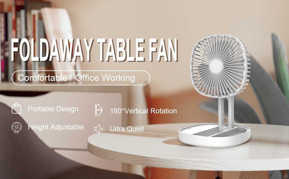 Foldaway Desk Fan,Portable Rotation Fan 7 Inch Height