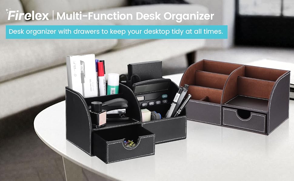 Firelex Leather Desk Organizers with Drawer PU Leather